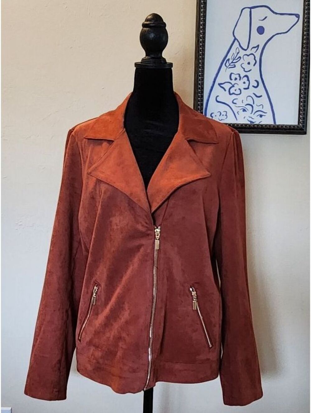 Chico's Women's Suede-Look Zip-Up Jacket Size 1 in Rust